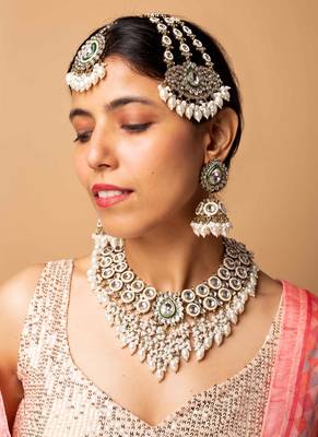Kundan high neck necklace set with large pearls 7
