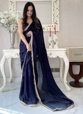 ready made navy blue designer saree 1