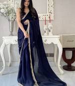 ready to wear navy blue designer saree