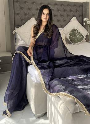 ready made navy blue designer saree 3