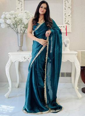 Turquoise designer ready to wear saree 1