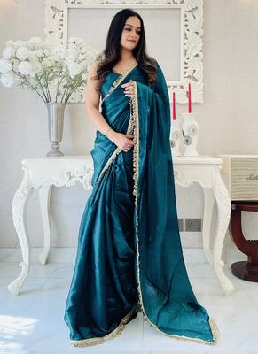 Turquoise designer ready to wear saree 2
