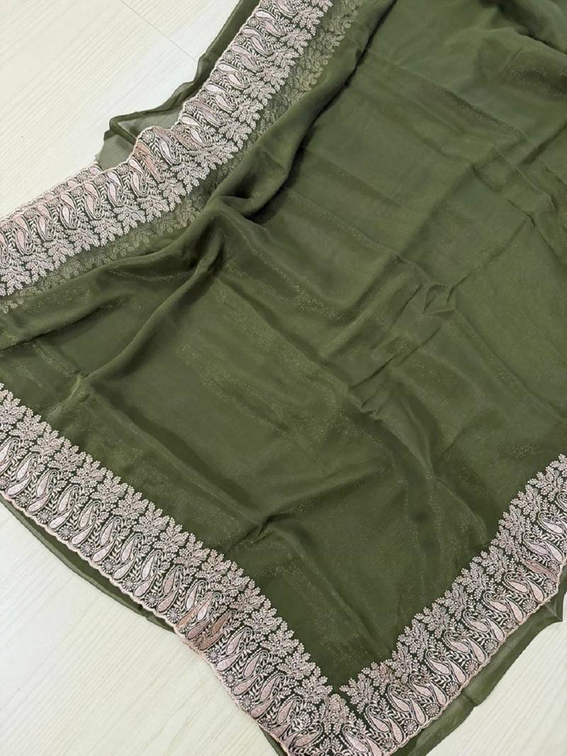  Olive Color Burbury Silk blend Saree