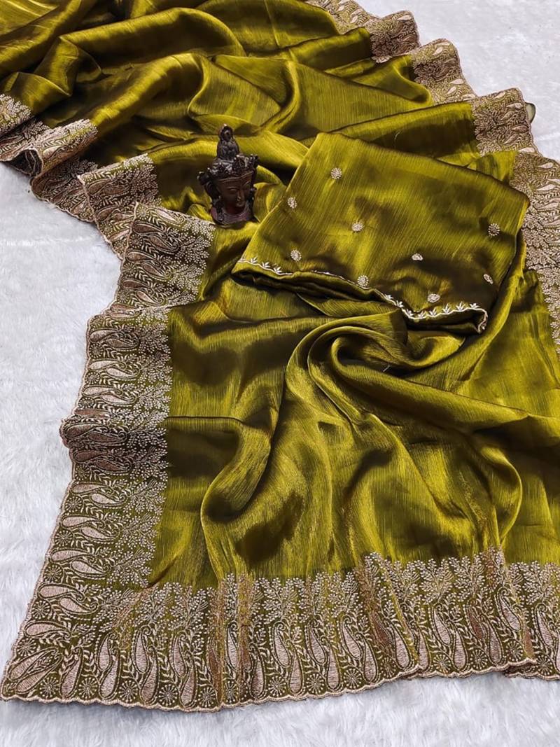  Olive Color Burbury Silk blend Saree