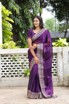 Purple Color Burbury Silk blend Saree 2
