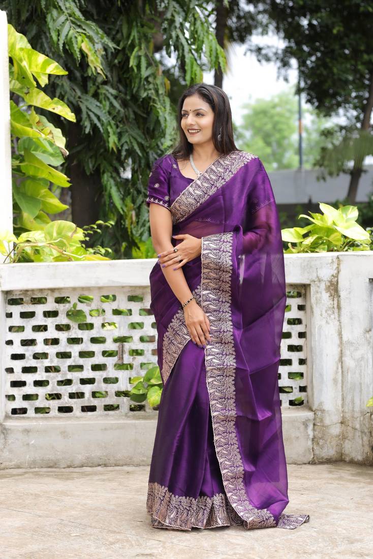 Purple Color Burbury Silk blend Saree