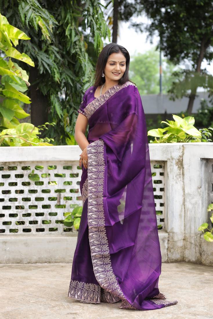 Purple Color Burbury Silk blend Saree