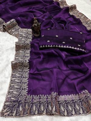 Purple Color Burbury Silk blend Saree 4
