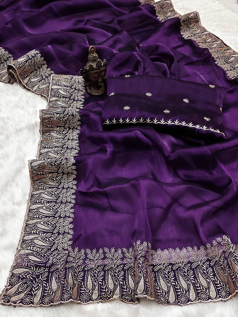 Purple Color Burbury Silk blend Saree
