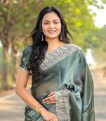 Light Sea Green Color Burbury Silk Blend Saree