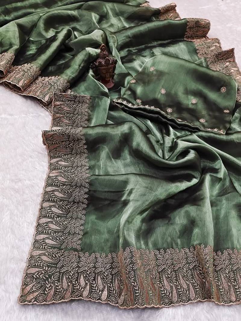 Light Sea Green Color Burbury Silk Blend Saree