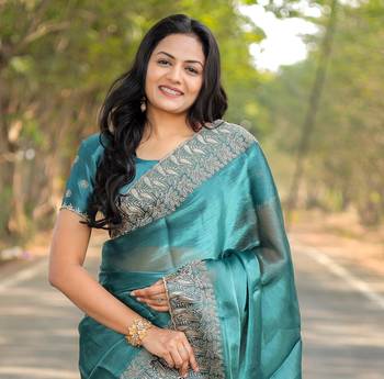Sky Blue Color Burbury Silk blend Saree 1