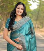 Sky Blue Color Burbury Silk blend Saree