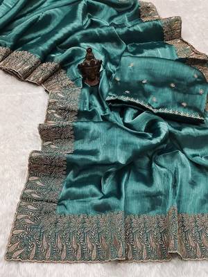 Sky Blue Color Burbury Silk blend Saree 4