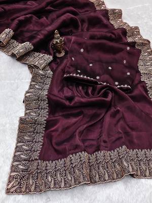 Wine Color Burbury Silk blend Saree 4