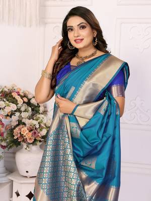Rama soft litchi art banarasi silk saree 4