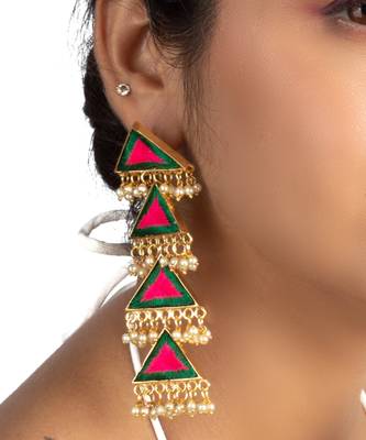 Pine petal long triangular dangler earrings 1