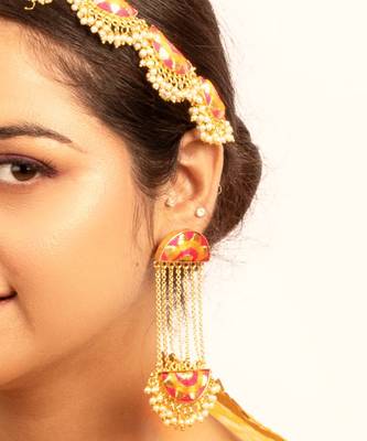 Sunshine blush hot pink & mustard yellow embroidered tassel earrings 1