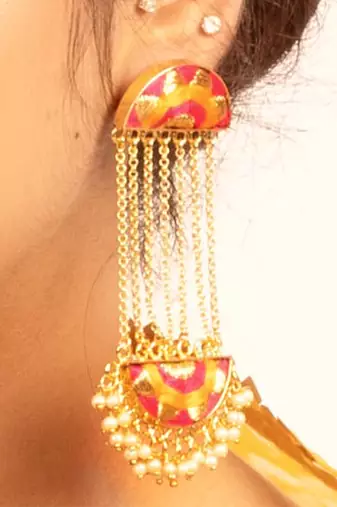 Sunshine blush hot pink & mustard yellow embroidered tassel earrings