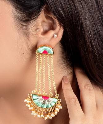 Teal bloom mandala festive tassels earrings 2