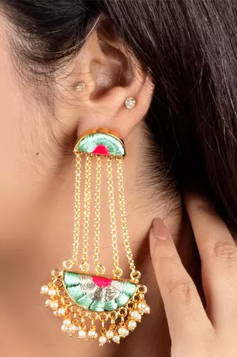 Teal bloom mandala festive tassels earrings