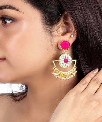 Aqua blue & lotus pink mandala drop earrings 1