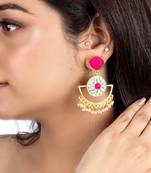 Aqua blue & lotus pink mandala drop earrings