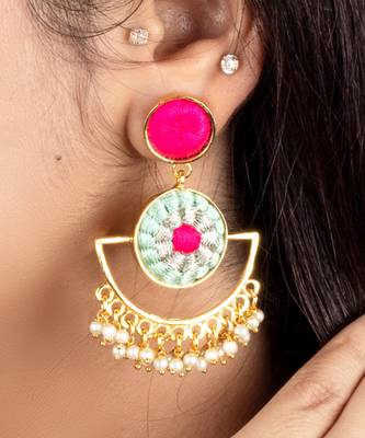 Aqua blue & lotus pink mandala drop earrings 2