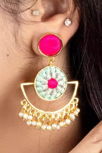 Aqua blue & lotus pink mandala drop earrings