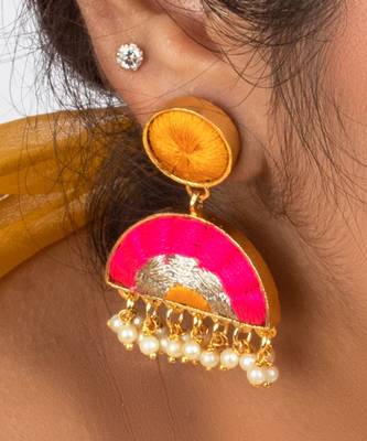 Fuschia mandala hot pink & mustard yellow embroidered drops 2