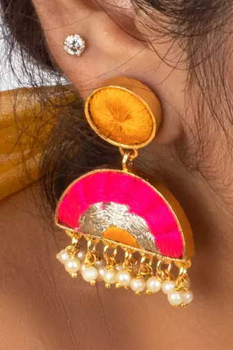 Fuschia mandala hot pink & mustard yellow embroidered drops
