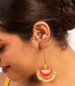 Sunburst charm hot pink &  mustard yellow silk embroidered danglers