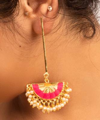 Sunburst charm hot pink &  mustard yellow silk embroidered danglers 2