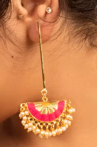 Sunburst charm hot pink &  mustard yellow silk embroidered danglers