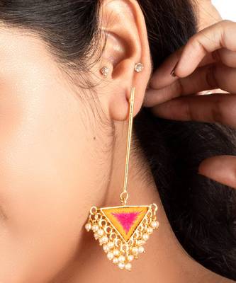 Sunlit iris mustard yellow & hot pink dangler earrings for 2