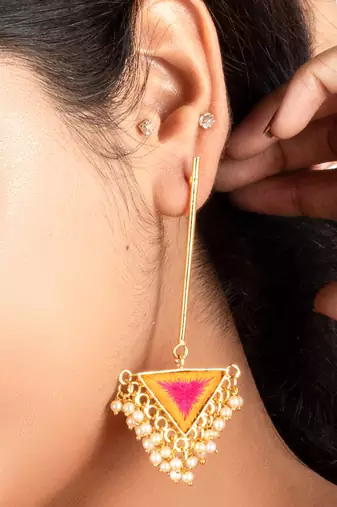 Sunlit iris mustard yellow & hot pink dangler earrings for
