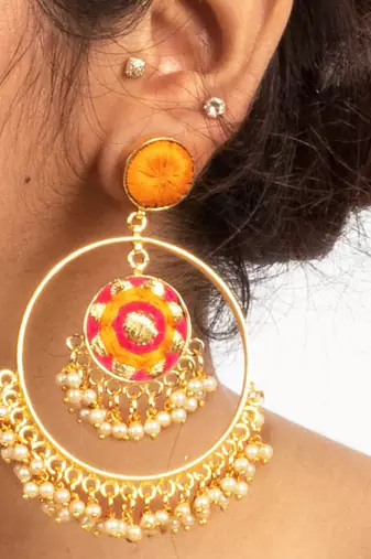 Fiesta flare embroidered jhumkas