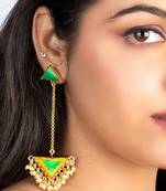 Green whimsy & lemon yellow silk embroidery earrings