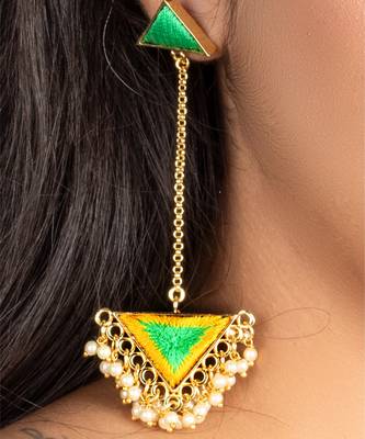 Green whimsy & lemon yellow silk embroidery earrings 2