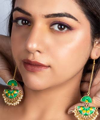 Cadmium green and playful yellow silk embroidered  earrings 1