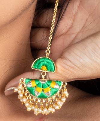 Cadmium green and playful yellow silk embroidered  earrings 2