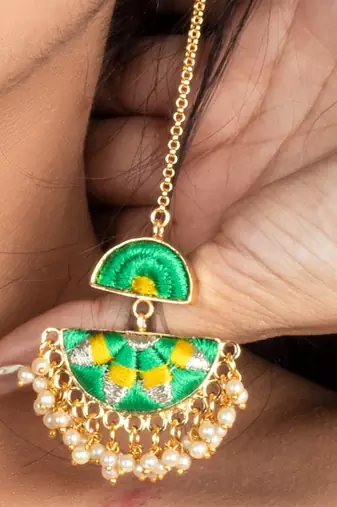 Cadmium green and playful yellow silk embroidered  earrings