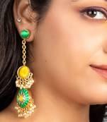 Poppy sage & yellow embroidered round earrings