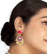 Basil green & mexican pink circular embroidered earrings