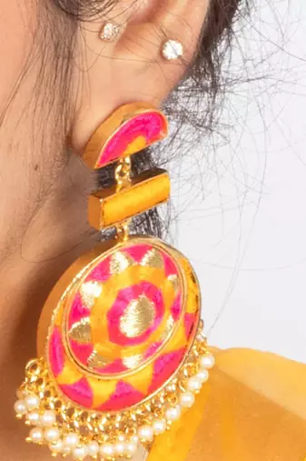 Golden glow silk thread earrings