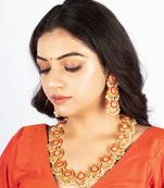 Marigold garden mustard yellow & lotus pink hand-crafted necklace set