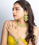 Zenith green & poppy yellow embroidered necklace set for haldi