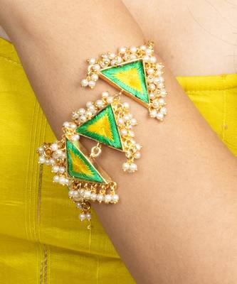 Zenith green & poppy yellow embroidered necklace set for haldi 3