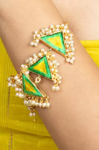 Zenith green & poppy yellow embroidered necklace set for haldi