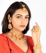 Bright blossom mustard & pink thread necklace set for pre-wedding occasion